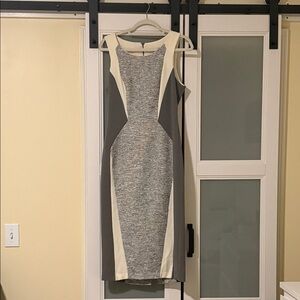 Sleeveless Gray & Cream Colorblock Sheath Dress